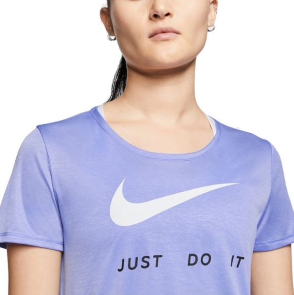NWOT Nike Dri Fit Purple Just Do It T-Shirt Womens M Purple Faint Stripe Scoop - Picture 14 of 15